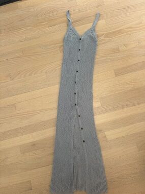 Pale blue knit Button-Front Maxi Dress - tank
